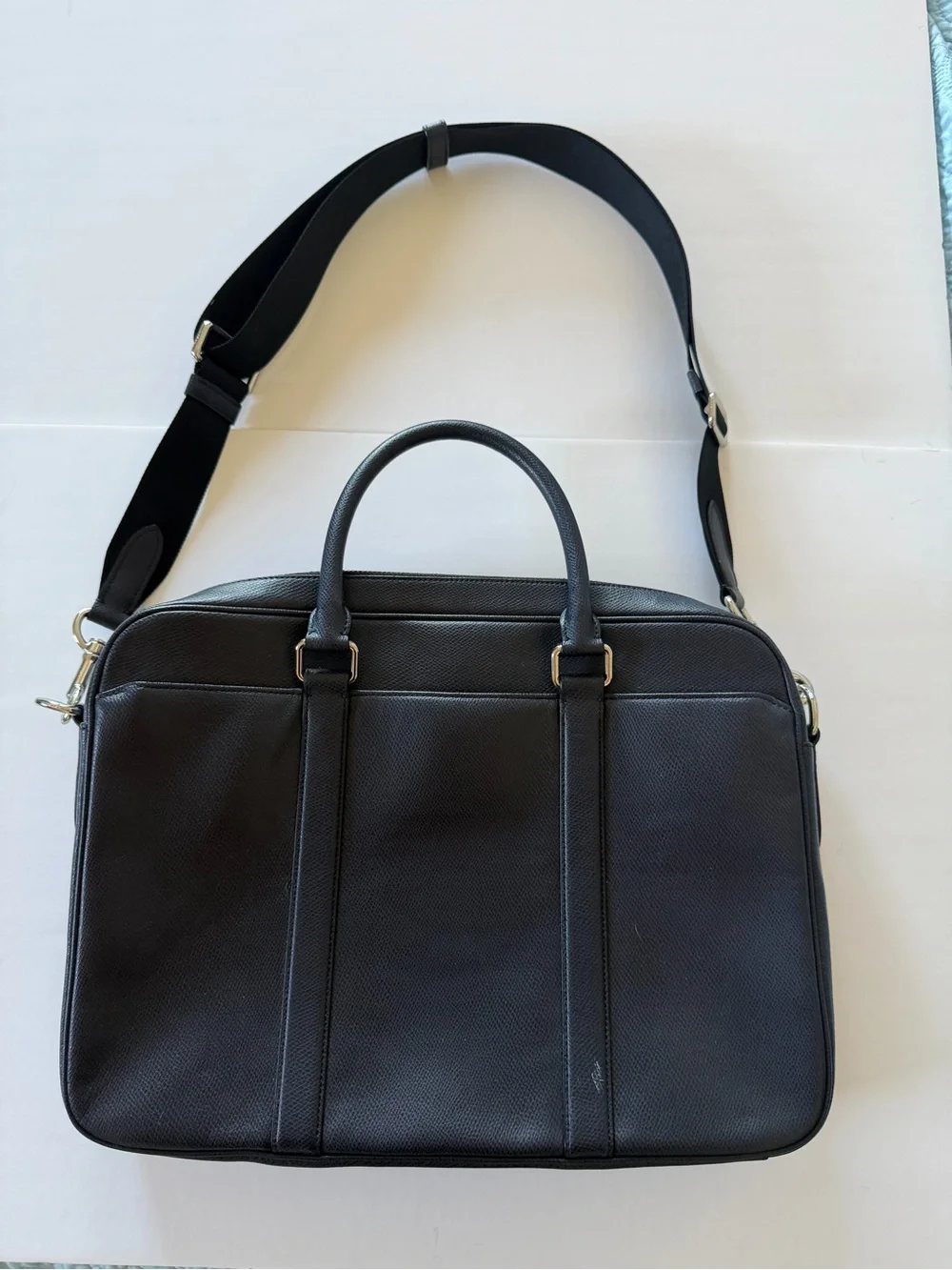 Coach Navy Leather Briefcase with Adjustable Shoulder Strap - Men's Work Bag